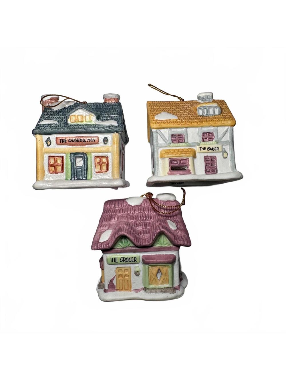 Reader's Digest Vintage 1991 Ceramic Miniature Village House Ornaments Set of 3